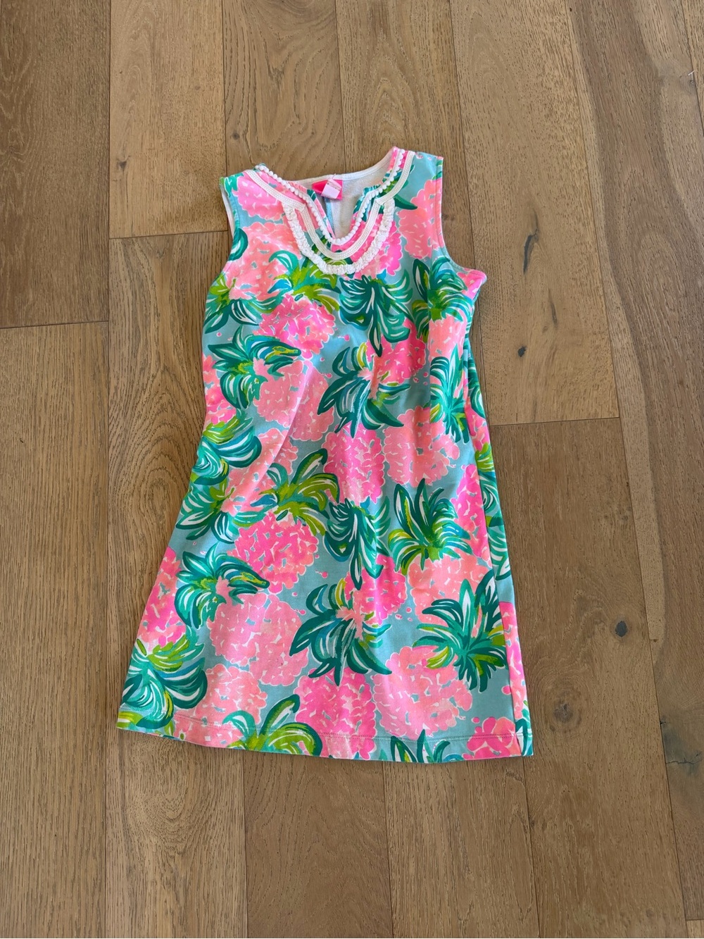 Lilly Pulitzer Girls Mini Harper Dress Blue Ibiza Pineapple Print Size XL